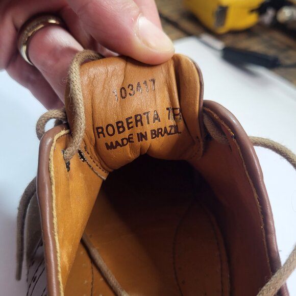 Pula Roberta Tan Brown Suede Leather Oxford Lace-Up Shoes Acadamia Womens Size 7 - Picture 3 of 14